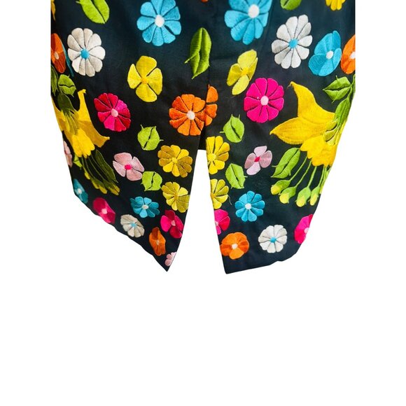 Vintage 70s Embroidered Cheongsam Jacket Mandarin Collar Floral Black Tunic Boho - Picture 9 of 9